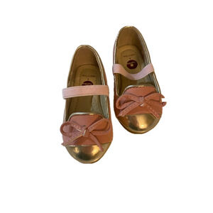 Girls Twinkie Ballet Flats Size 4 Pink Gold Bow Shoes